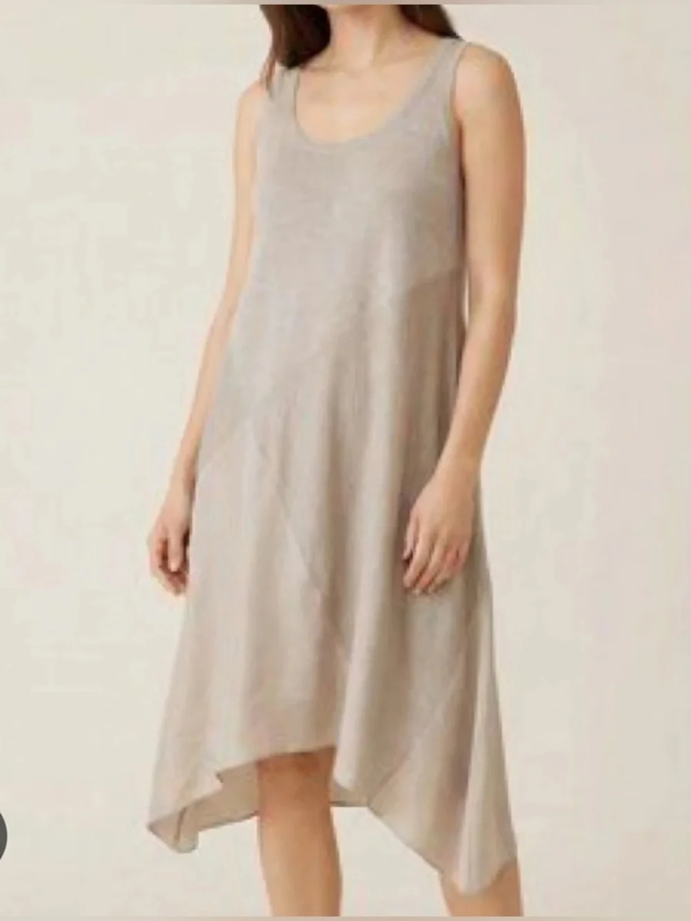 EILEEN FISHER SLEEVELESS FLOWY LINEN SILK LAGENLOOK SHIFT DRESS SZ L - Picture 7 of 7